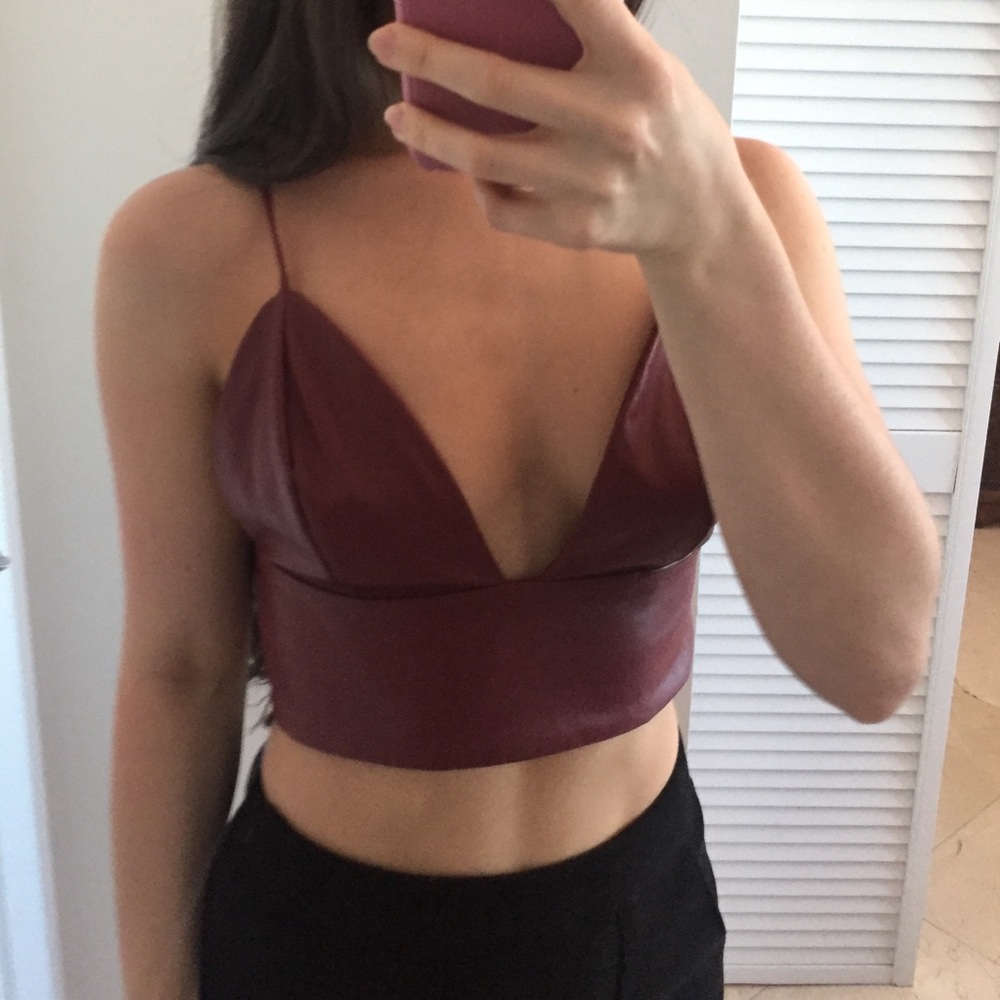 Nasty Gal Red Leather Crop Top